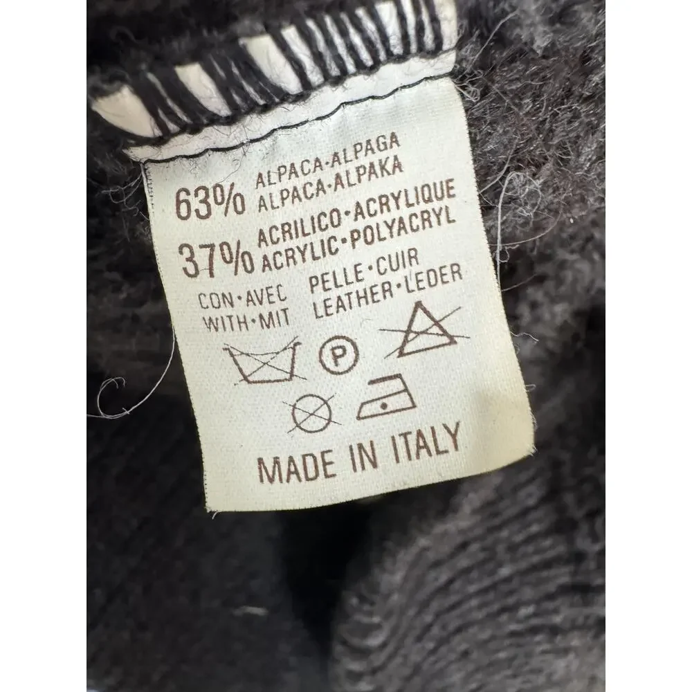 Alpaca Leather Patchwork Cardigan Sweater Mens M/L Brown Italy Made Bizzaro